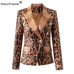 Womens Suits Blazers HarleyFashion Spring High Streeet Women Blazer Jacket Unique Snake Pattern Animal Ladies PU Leather Jacket 230228