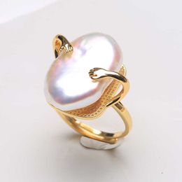 Cluster Rings BaroqueOnly Natural freshwater Baroque pearl ring retro style 14K gold Filled irregular shaped square ring 14-20MM RFG G230228