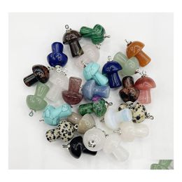 car dvr Charms 2Cm Natural Gem Stone Mushroom Pendant For Jewellery Making Necklace Charm Accessories Drop Delivery Findings Components Dhq6C