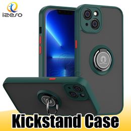 Contrast Frame Ring Holder Phone Case for iPhone 14 Plus 13 12 Pro Max 11 XR 8 Plus Kickstand Hybrid Armor Protector Cover izeso