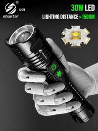 Flashlights Torches High Power LED Flashlight Super Bright Torch with 30W Wick Lighting 1500 m RGB Side Lights Waterproof Portable Light 230228