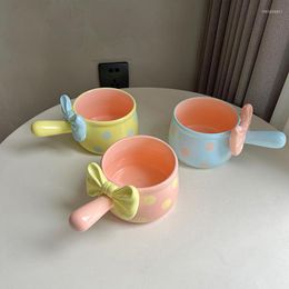 Bowls Cute Bowknot Fruit Bowl With Handle Kawaii Ceramic Tableware Salad Dessert Breakfast Kitchen Gift For Kids Girl Women