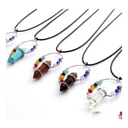 car dvr Pendant Necklaces Fashion 7 Chakras Wire Wrap Conch Shape Natural Healing Stone Crystal Quartz Pendum Opal Amethyst Pink Necklace Dr Dhkgj