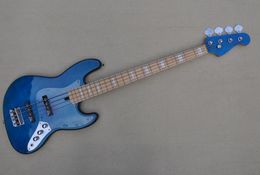 4 Strings Blue Body Electric Bass Guitar with Flame Maple Veneer Can be Customised