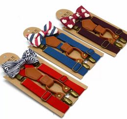 Children Adjustable Lattice Suspenders Baby Plaid Bow Tie Fashion Braces Kids Strap Clip with Bow Tie 12 Colours Belts U0301