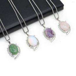 Pendant Necklaces Natural Stone Oval Wrapped Metal Alloy Necklace Chain Lapis Lazuli Charm For Women Jewellery Party Gift 60cm