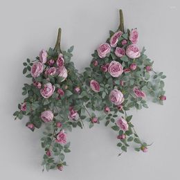 Decorative Flowers Artificial Hanging Basket Plants Silk Rose Flower Arrangement For Outdoor Garden Wedding Patio Indoor Home Decoration