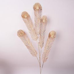 Decorative Flowers Imitation Plants Simulated Meranti Tail Peacock Feathers Glitter Persian Leaf Plastic Phoenix Gold Accessories