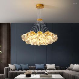 Chandeliers Nordic Led Chandelier Soot Amber Clear Light Glass For Living Room Center Table Bedroom Home Decor Pendant Lamps Lusters Fixture