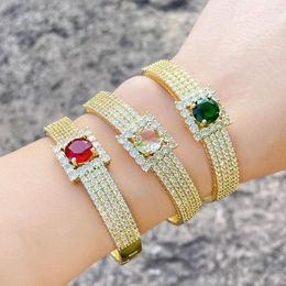 Bangle FLOLA Gold Plated Square Crystal Cuff Bangles For Women Copper Zircon Adjustable Statement Jewelry Gifts Brtf20