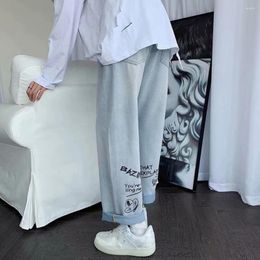 Men's Jeans Men Trousers Cartoon Print Denim Solid Color Draping Pants