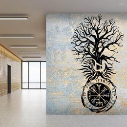 Wall Stickers Retro The Inscriptions Of Ancient Vikings Yggdrasil Tree Sticker Office Bedroom Moon And Sun Decal Living Room Vin