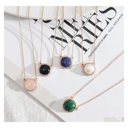 car dvr Pendant Necklaces 15Mm Round Lapis Lazi Pearl Turquoise Rose Natural Stone Quartz Gold Chain Geometric Accessories Jewelry Drop Deli Dhvgz