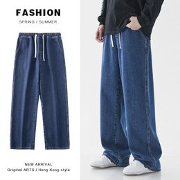 Men's Jeans Oversized Wide Leg Jeans Men's Spring Summer Trend Ins Straight Loose Elastic Waist Casual Streetwear Baggy Trousers Male 230301