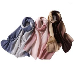 Ethnic Clothing Women Hijabs Muslim Turban Gradual Discoloration Pleated Pearl Chiffon Long Scarf Double Transition Color Pressed Solid