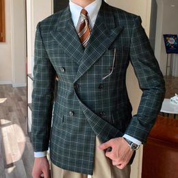Men's Suits 2023 Plaid Suit Jacket Casual Trendy Men Blazer Masculino British Daily Hombre Fashion Big Collar Slim