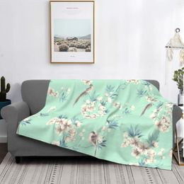 Blankets Plant Flowers Birds Blanket For Couch Bed Super Soft Cosy Plush Microfiber Fluffy Lightweight Warm Bedspread 80"x60"