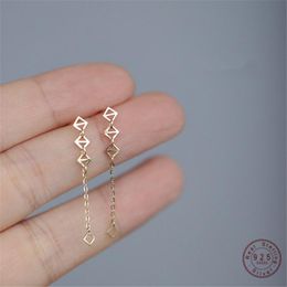 Stud Earrings Sterling Silver European Simple Geometric Long Tassel For Women 14k Gold Plating Light Luxury Jewellery GiftStud