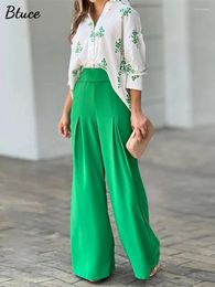 Women's Two Piece Pants Elegant Women Printing Long Sleeve Set Lapel Shirt Wide Leg Pant Matching 2 Sets Fashion Ladies Casual Loose