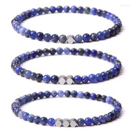 Strand 3pcs/Lot Natural Blue Sodalite Stone Beads Bracelet 4MM Small Round Beaded Jewellery For Women Men Friendship Trendy Gift