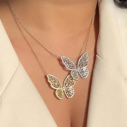 Chains Iced Out Bling Butterfly Pendant Necklaces Gold Silver Colour Clear Cz Paced Cute Animal Romantic Statement Fashion Women JewelryChain