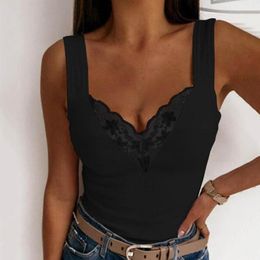 Women's Tanks Womens Lace V Neck Strappy Vest Solid Sleeveless Casual Tank Blouse Summer Black White Bule Shirt Tops 2023 Blusa Feminina