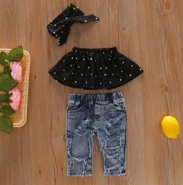 Toddler Baby Kid Girl Clothes Set Off Shoulder Tank Top Denim Jeans Pants Outfits Children Girls Costumes Summer