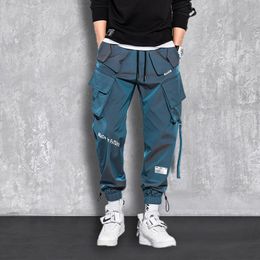 Women's Pants Capris Fashion Streetwear Men Reflective Hip Hop Loose Cargo Pants Male Joggers Ribbon Men Harem Pants MaleTrousers 230301