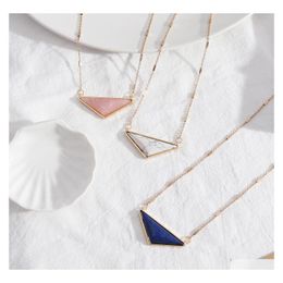 car dvr Pendant Necklaces Fashion Pink Triangle Lapis Lazi Turquoise Rose Quartz Stone Gold Colour Statement Necklace For Women Girl Brand Je Dhldr