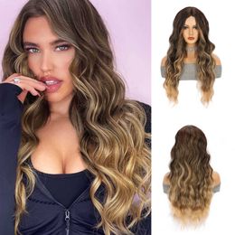 Wig Women's fluffy long curly hair small lace wig gradient color chemical fiber headwear wigs 230301