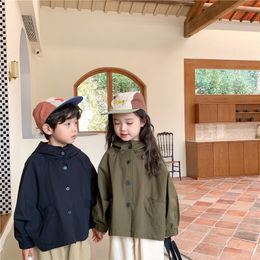 spring and autumn new boys and girls hooded windbreaker coat loose casual longsleeved coat