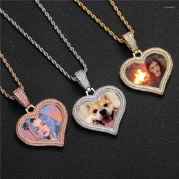 Pendant Necklaces Custom Heart Shape Picture Memory Po Necklace Micro Pave Zircon Charm Men's Hip Hop Bling Jewelry Personlized Chain