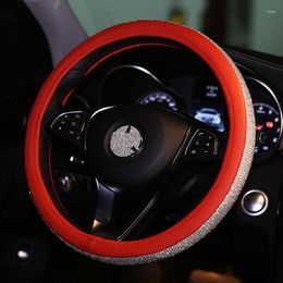 Steering Wheel Covers Fashion Diamond Leather Car Cover Crystal Rhinestone Universal 38cm Red Styling For Girls Women Accessories