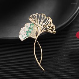 Brooches Novelty Ginkgo Leaf Plant For Women Men Suit Clothes Accessories Cubic Zirconia Fashion Jewellery Year 2023 Gift