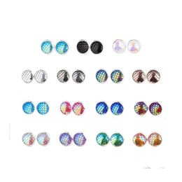 car dvr Stud 12Mm Resin Fish Scale Sier Plated Earings Drusy Druzy Earrings Jewellery Women Party Gift Dress Candy Colours Drop Delivery Dhbbz