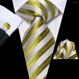 Bow Ties 2023 Grey Green Striped Hi-Tie Designer Gift Tie For Men Fashion Brand Wedding Party Necktie Handky Cufflinks Drop