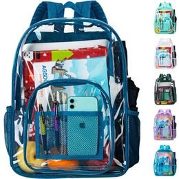 Backpack Clear Backpack Heavy Duty Transparent Bookbag See Through PVC School Bag for Women Men BlueJ230301