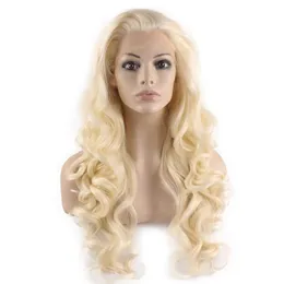 Long Wavy Wig Light Blonde Heavy Density Heat Resistant Natural Synthetic Hair Lace Front Wig