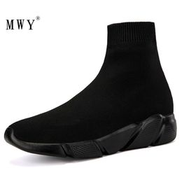 Dress Shoes MWY Men High Top Sneakers Flying Woven Socks Shoes Schoenen Mannen Black Trainers Soft Comfortable Couple Casual Shoes Plus Size 230228