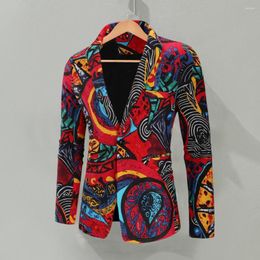 Men's Suits Formal Blazer Turndown Collar Autumn Single Button Colourful Pattern Suit Coat Men Jacket