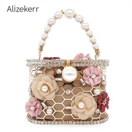 Evening bag Flower Pearl Women Clutches Bags Rhinestone Ladies Diamond Gold C