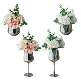 Decorative Flowers Simulation Artificial Bouquet Bonsai Vase Flower Arrangement Potted Ornaments For Office Party Kitchen Desktop Decor