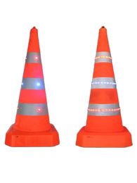 70cm Rechargeable Reflective Traffic Light Flashing Foldable Double Warning LED Safety Road Cone Barrier Roadway Cones