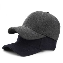 Ball Caps Winter Woolen Cloth Hat Men Thickened Warm Baseball Cap Women Light Board Solid Colour Men Big Head Around Tide CasquetteJ230228