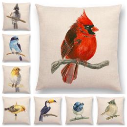Pillow /Decorative Est Birds Painting Cover Robin Titmouse Toucan Fairy Sparrow Firecrest Cardinal Bullfinch 25 Design Availa
