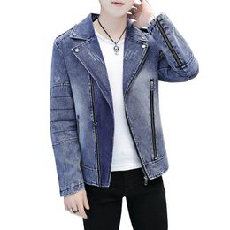 Men's Jackets Mcikkny Men Fashon Punk Denim And Coats Zipper Pockets Slim Fit Biker Outwear Tops For Male Size M-4XL