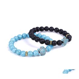 car dvr Charm Bracelets Sea Turtle Lava Beads Classic 8Mm Turquoise Stone Elastic Friendship Bracelet Beach For Women Men Jewelry Drop Delive Dhprn