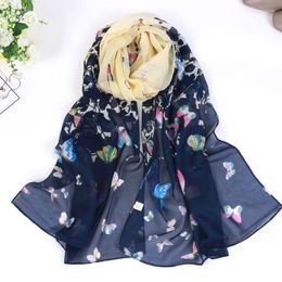 Scarves Fashion Women Butterfly Print Shawl Soft Lightweight Wrap Scarf Silk Summer Beach Sheer Bandana