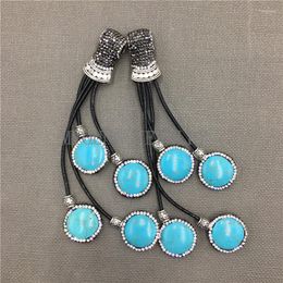 Pendant Necklaces MY0138 Blue Round Howlite Stone Tassel With Sliver Plate Pave Rhinestone Macrame For Jewelry Making