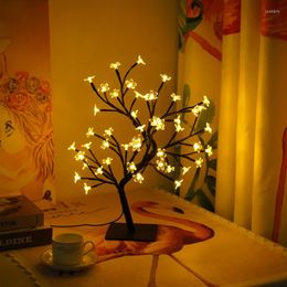 Table Lamps LED Decor Desk Lamp Cherry Blossom Tree Night Lights Nordic Crystal Flower Light For Bedroom Bedside Decorative